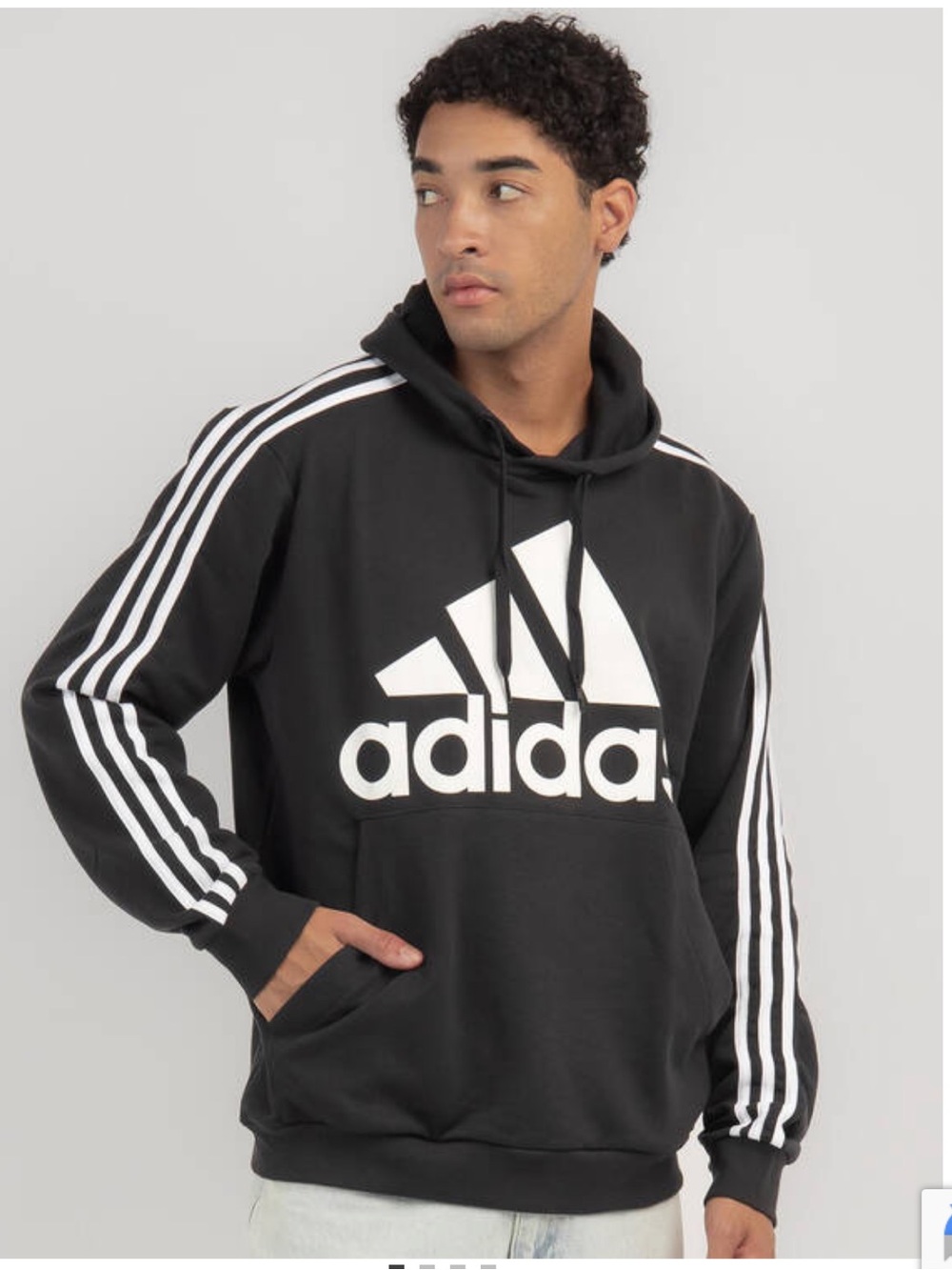 ADIDAS MENS Classic Big Logo 3 Stripe Black Pullover Hoodie White Tag Accent XXL - Picture 5 of 5